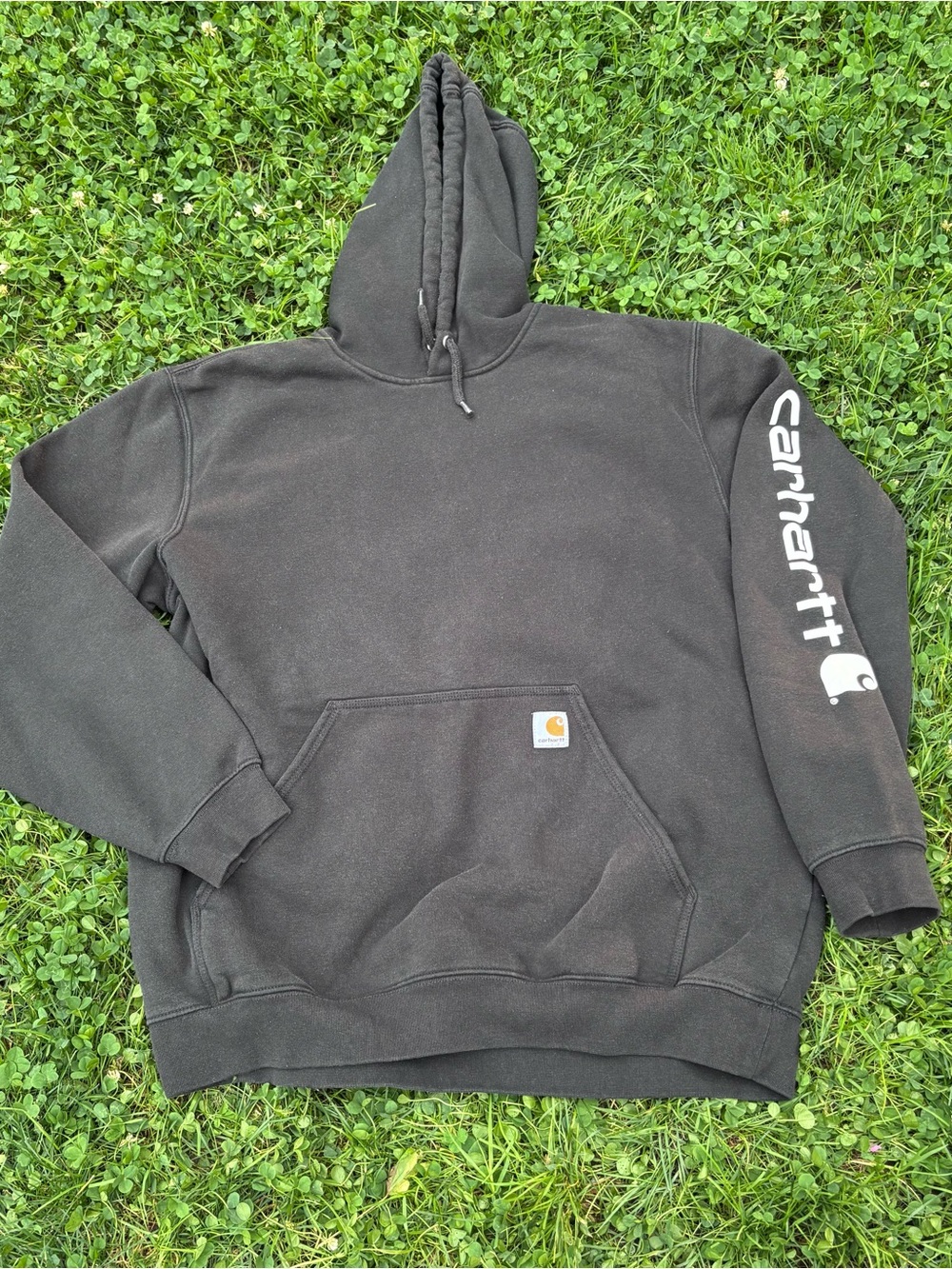 Carhartt Men’s Black Crewneck Hooded Sweatshirt with Sleeve Logo